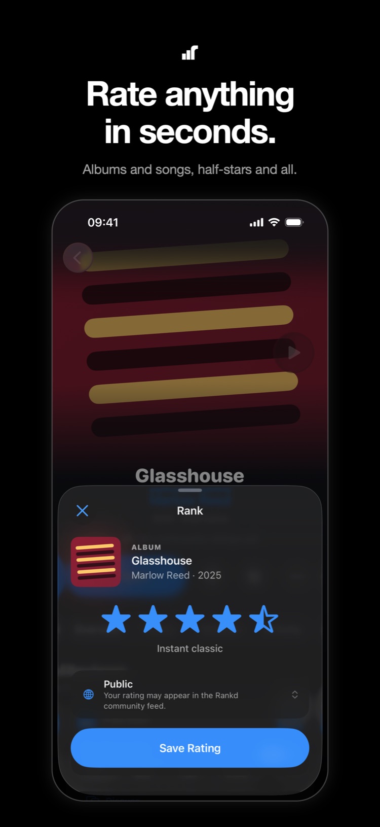Rating an album in half stars on Rankd