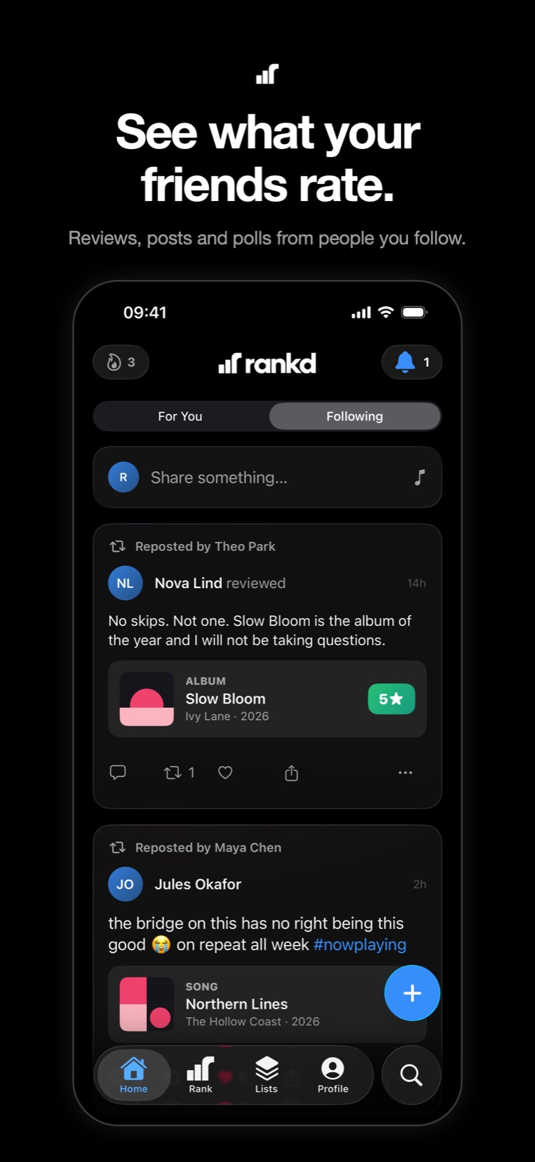 The Following feed: reviews and posts from people you follow